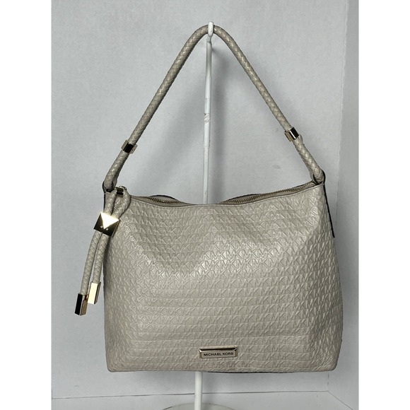 Michael Kors Lexington Large Pebbled Leather Shoulder Bag Light Sand Off White‎ - Picture 1 of 16